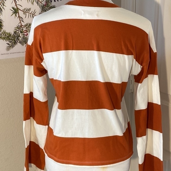 MADEWELL Easy Crop Long Sleeve Rugby Stripe Tee Orange and Cream Size XXS - Picture 5 of 12